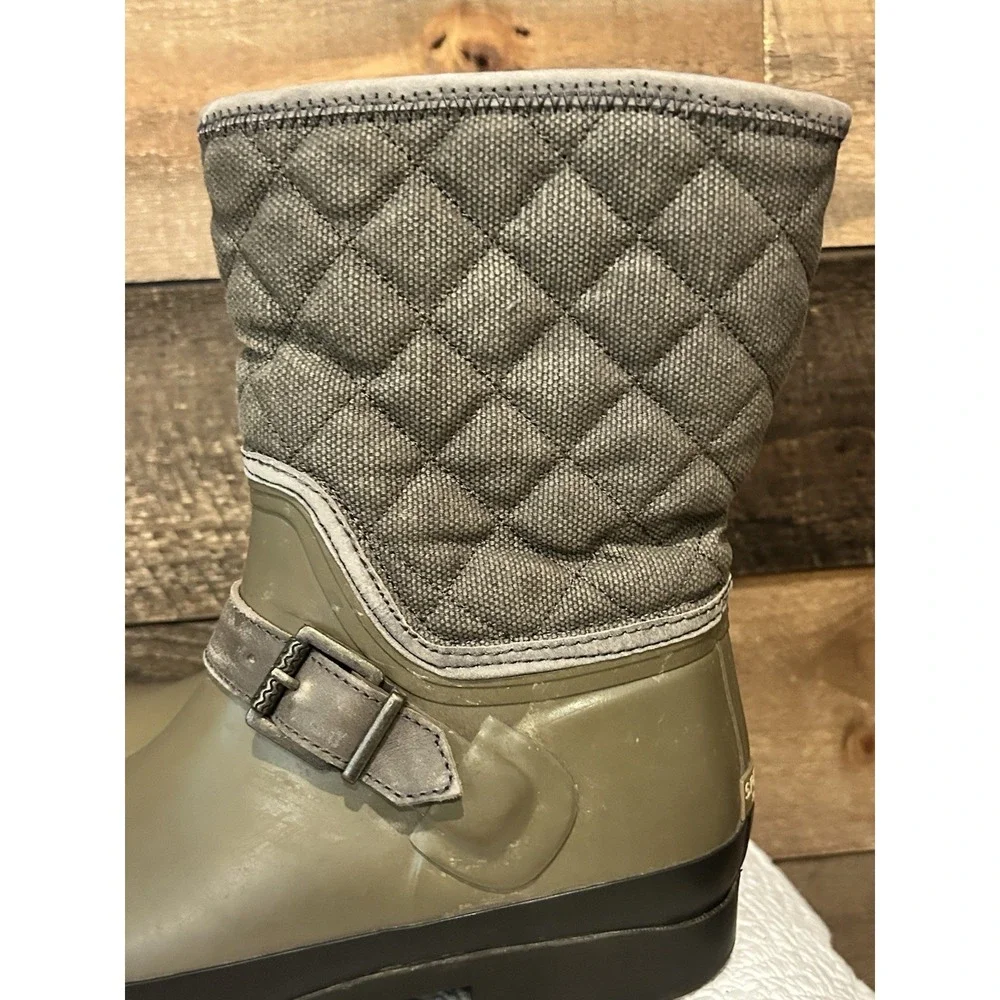 WOMENS SZ 9 SPERRY TOP SIDER OLIVE‎ RUBBER RAIN BOOTS MID CALF